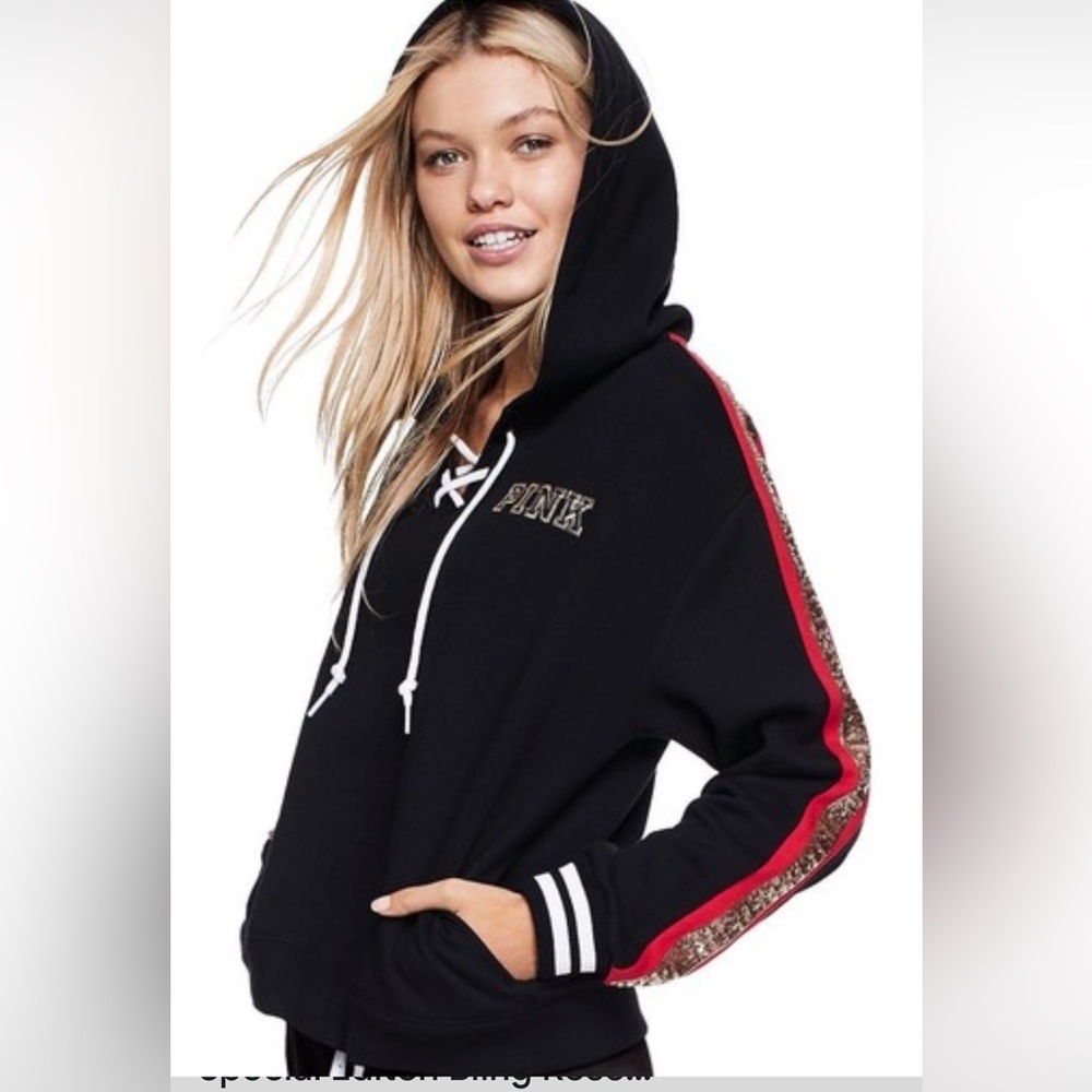 Victoria's Secret Pink Special Edition Bling Rose Hoodie Size XS